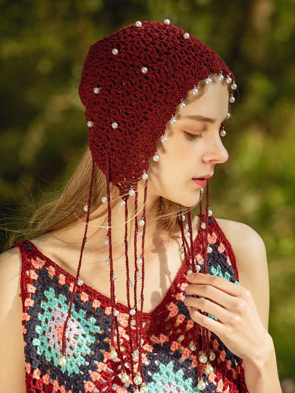 B-7954 Adult Knitting Hat Hand-Woven New Exotic Ethnic Style Hollow Retro Hat Head Net Red Tassels Headwear Court Princess, Black
B-7954 Adult Knitting Hat Hand-Woven New Exotic Ethnic Style Hollow Retro Hat Head Net Red Tassels Headwear Court Princess, Black