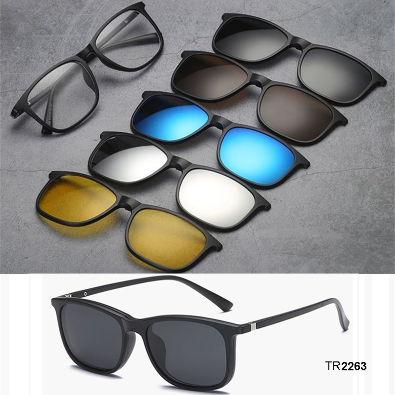 5pcs Magnetic Clip-on Polarized Night Vision Sunglasses Tr90 Eyeglass Frames