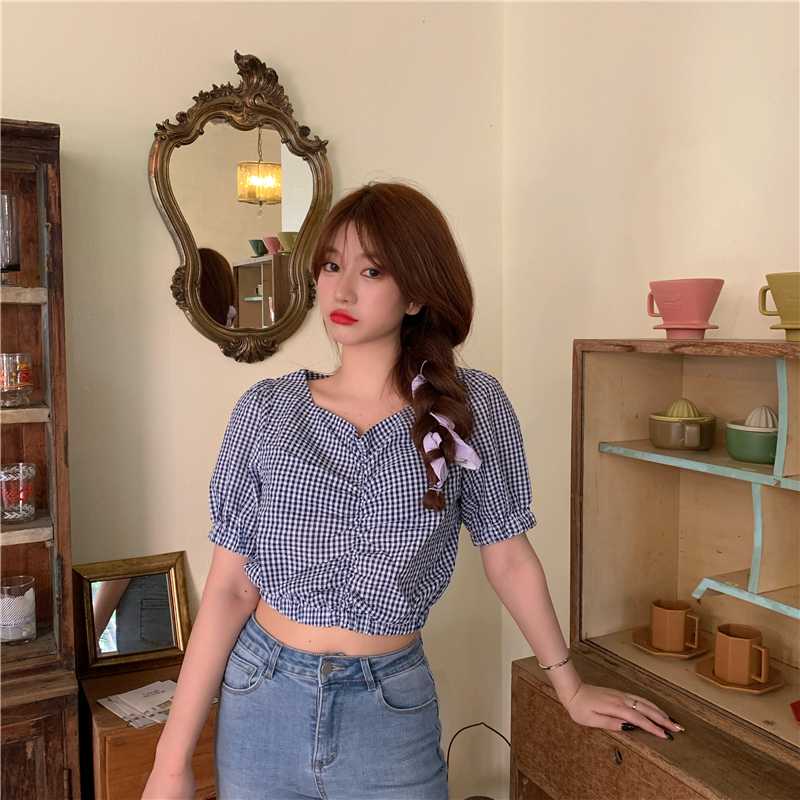 Women's Shirts Ulzzang Japanese Kawaii Ladies Vintage Check V-neck Loose Shirt Female Korean Harajuku Cute Clothes for Women, Blue
Women's Shirts Ulzzang Japanese Kawaii Ladies Vintage Check V-neck Loose Shirt Female Korean Harajuku Cute Clothes for Women, Blue