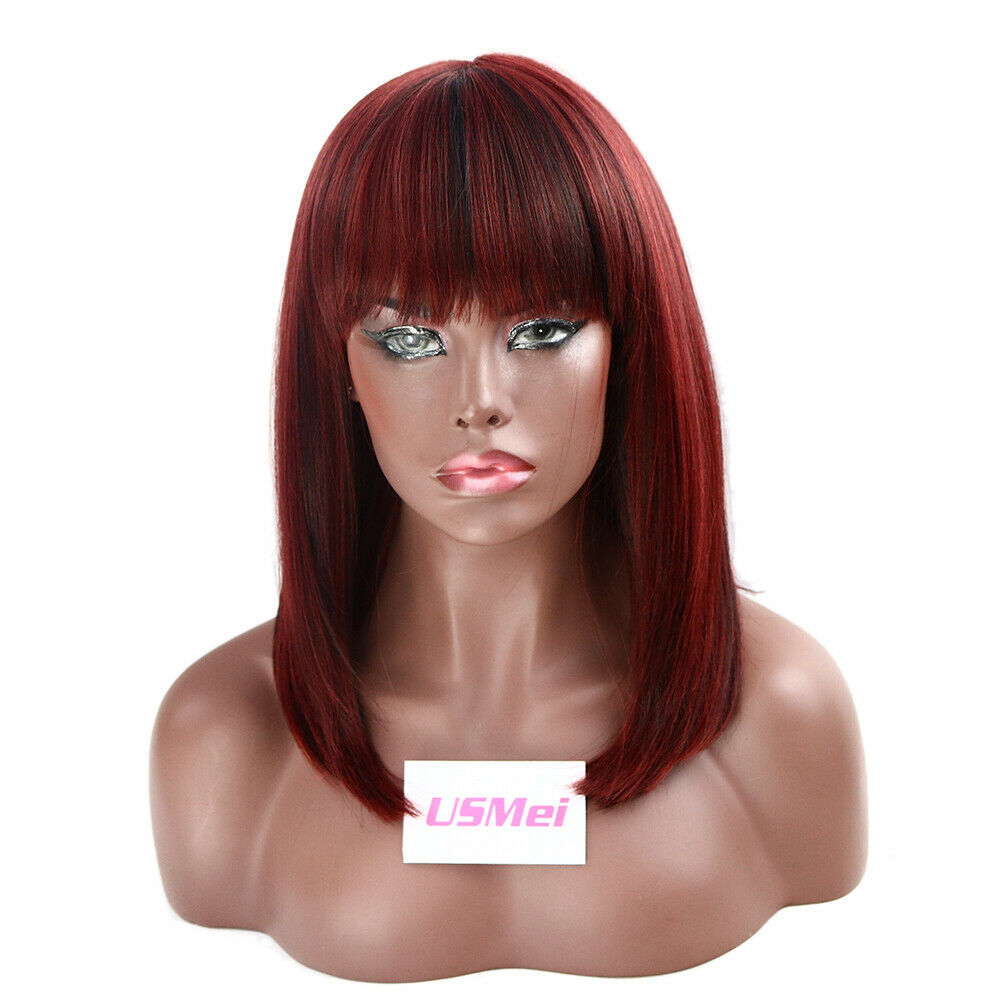 Straight Bob Full Medium Wigs Natural Synthetic Hair Cosplay Pop Party Neat Bang