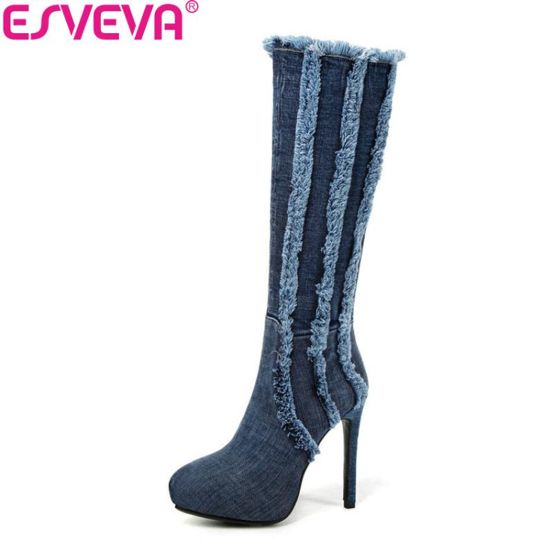 ESVEVA 2020 Women Boots Thin High Heels Zipper Knee-high Boots Winter Elegant Shoes Denim Pointed Toe Platform Woman Shoes 34-43, Black
ESVEVA 2020 Women Boots Thin High Heels Zipper Knee-high Boots Winter Elegant Shoes Denim Pointed Toe Platform Woman Shoes 34-43, Black