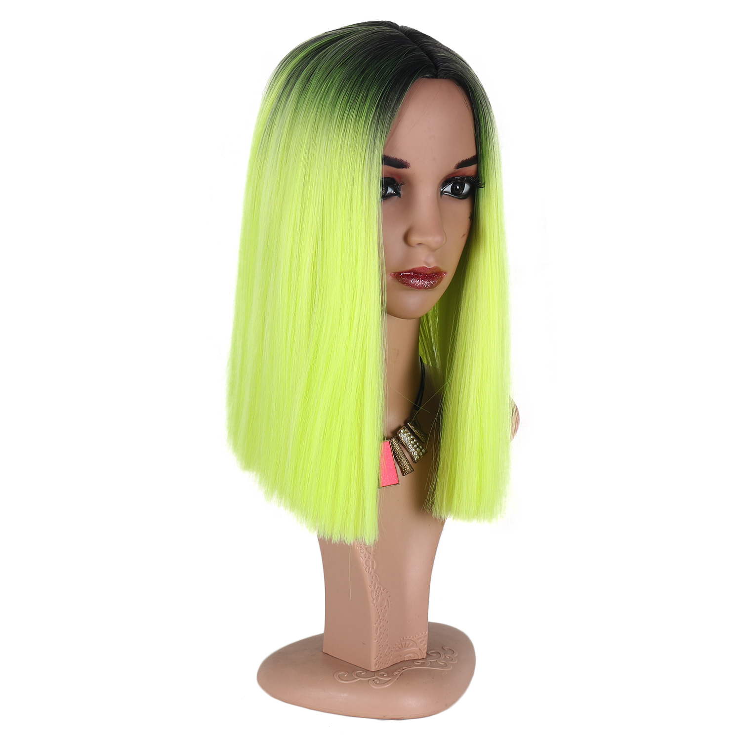Natural Synthetic Hair Full Wigs Long Wavy Wig Heat Resistant Straight Green