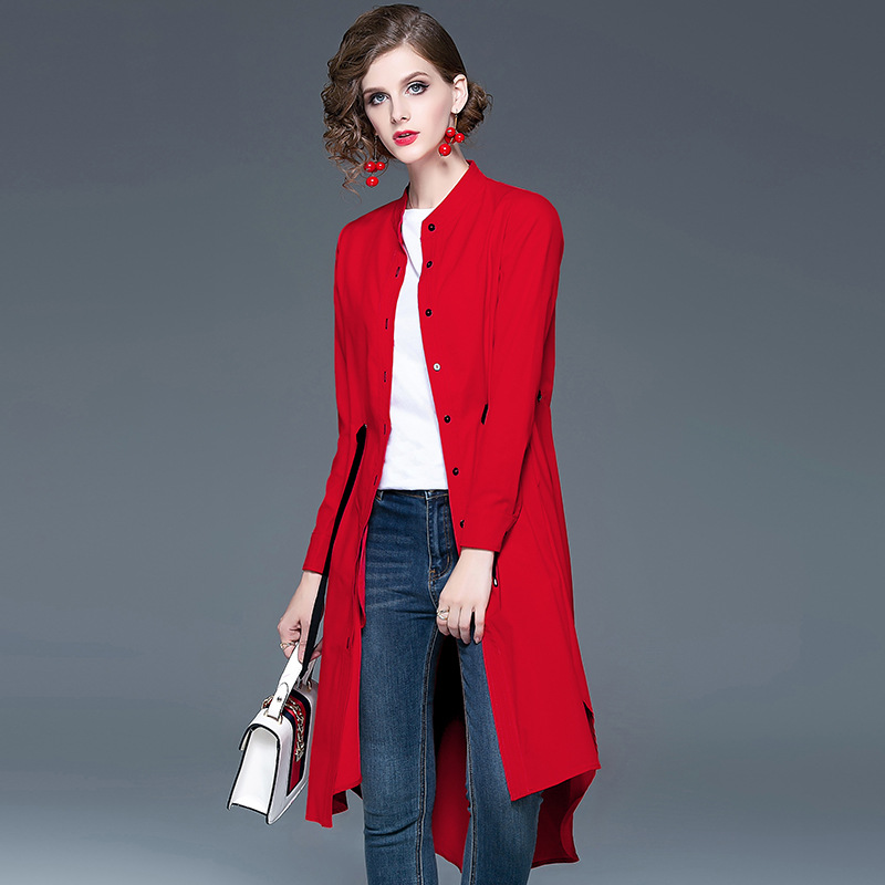 Casual red Collarless Longline Duster Coat Long Sleeve Streetwear Solid Overcoat 2020 Autumn Women Elegant Coats
Casual red Collarless Longline Duster Coat Long Sleeve Streetwear Solid Overcoat 2020 Autumn Women Elegant Coats