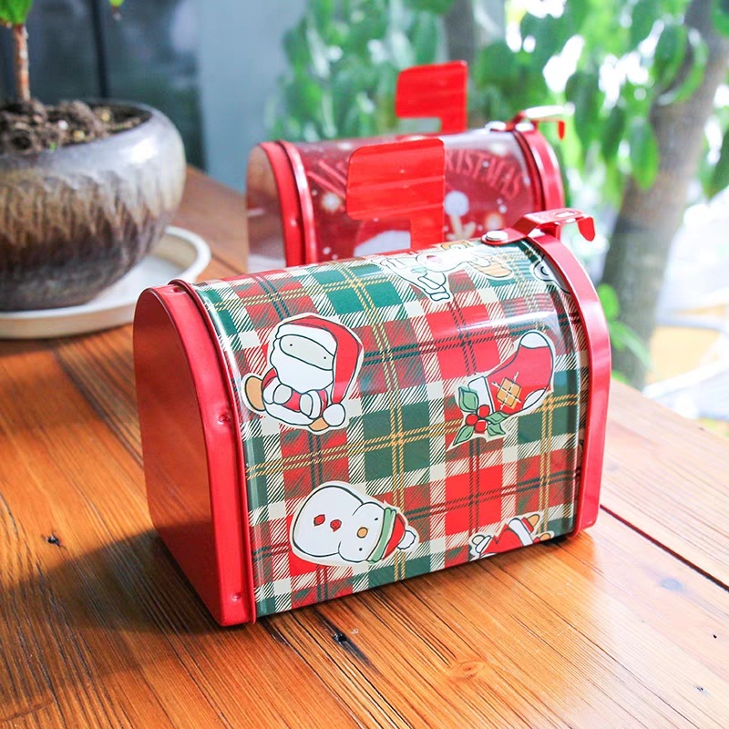 Christmas Decorations Tin Box Tinplate Postbox Container Cards Candy Cookies Baking Gift Packing Case 1pcs Stockings