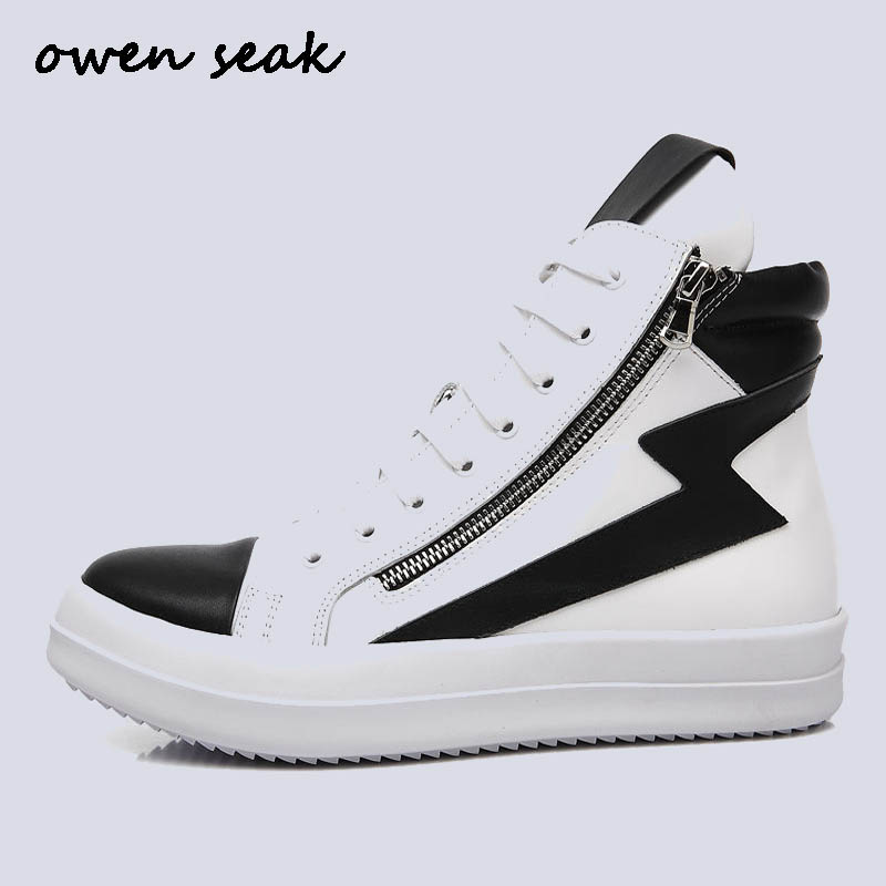 

Boots Owen Seak Men Shoes High Ankle Basic Luxury Trainers Genuine Leather Winter Snow Zip Sneaker Casual Lace Up Flats Black