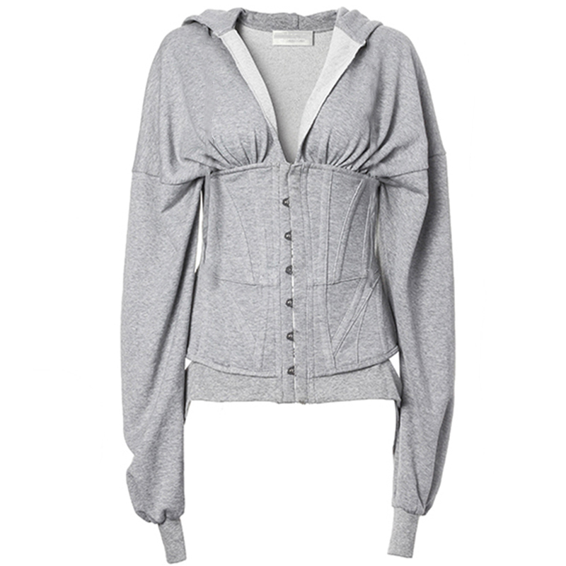 Women Corset Hoodies Lace Up Spring Autumn High Waist Tunic Hoodie Sweatshirt Tracksuit High Street 200922