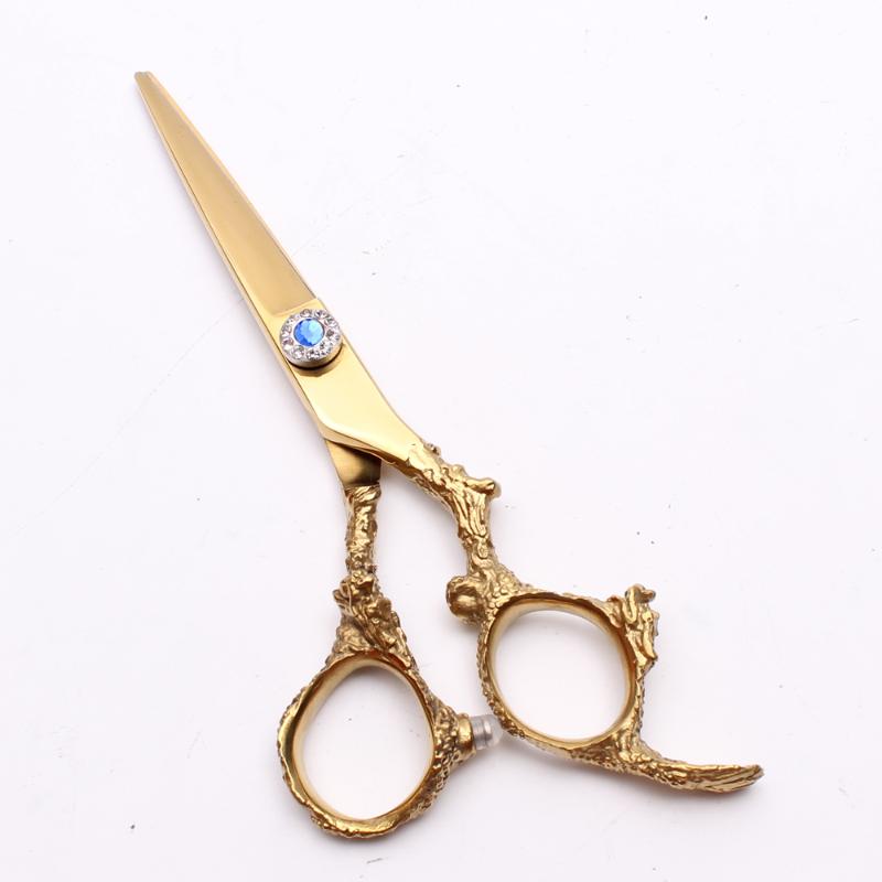 Hair Scissors 5.5" 16cm 440C Customized Logo Golden Barber Shop Normal Thinning Shears Professional Styling Tool C9005