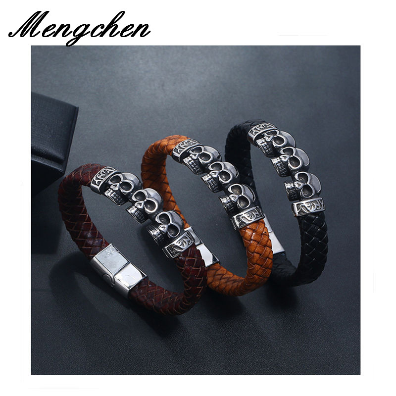 New Fashion Handmade Woven Skull Leather Titanium Steel Jewelry For Men Women Punk Leather Bracelet
New Fashion Handmade Woven Skull Leather Titanium Steel Jewelry For Men Women Punk Leather Bracelet