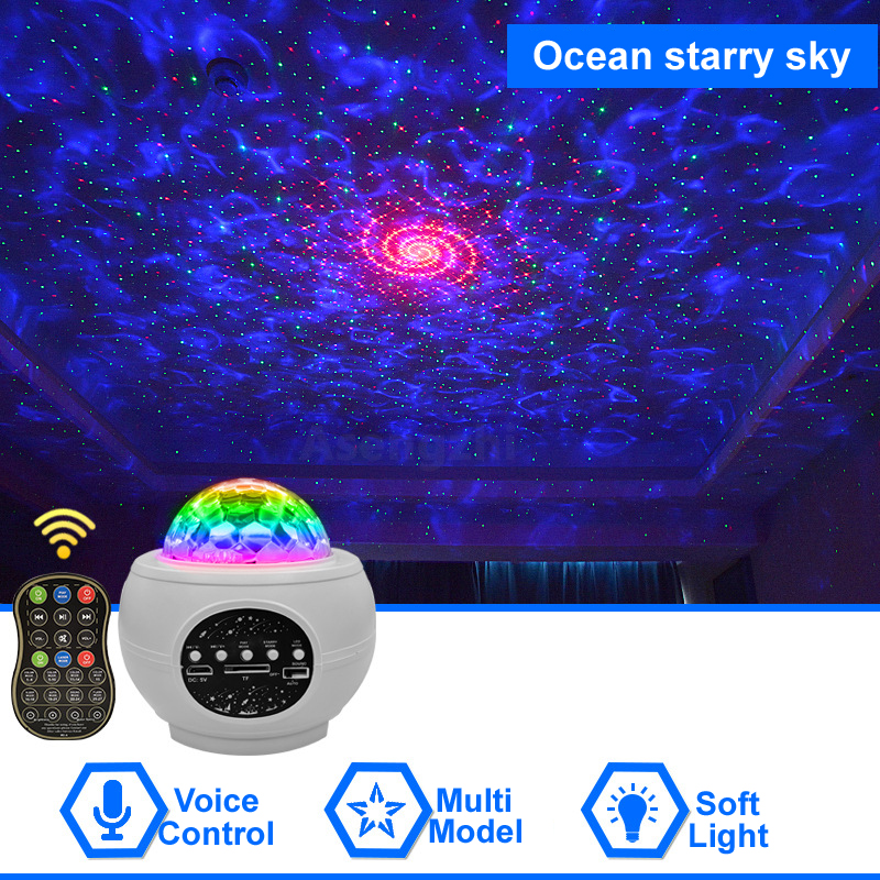 Galaxy Ocean Starry Sky Projector Light Bluetooth Speaker Support TF MP3 Music Player Xmas Decoration Colorful Night Lamp with Remote Control Magic Ba