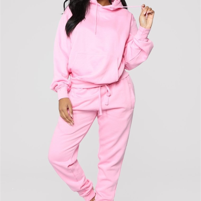 BKLD Pure color sport hoodie suit long sleeve hooded outfit 2 Piece Set Casual Sport Suit Women Blue Tracksuit Set Top and Pants