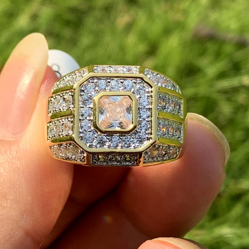 Victoria Luxury Jewelry Male 925 Sterling Silver&Gold Fill Princess Cut White Topaz CZ Crystal Eternity Wedding Band Ring For Men Gift