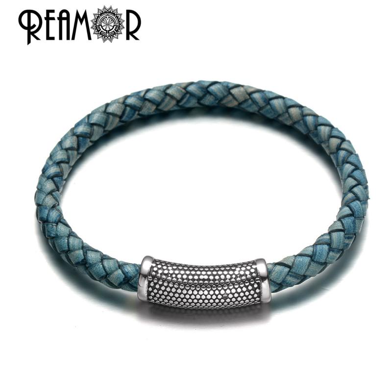 REAMOR Vintage Blue Genuine Leather Braided Bracelets Men Women 316l Stainless steel Magnet buckle Charm Wristband
REAMOR Vintage Blue Genuine Leather Braided Bracelets Men Women 316l Stainless steel Magnet buckle Charm Wristband