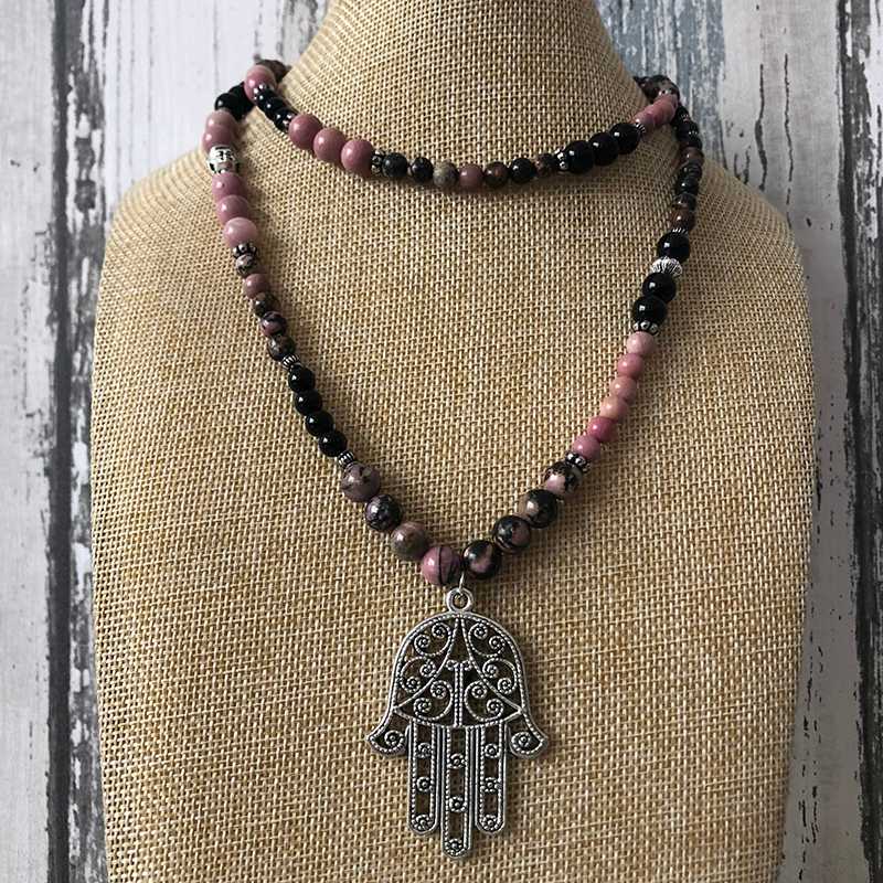 Mala Chain 108 beads Hamsa buddha Necklace Onyx rhodonite Yoga Wrist Energy Healing Stone Meditation Bracelet or Necklace
Mala Chain 108 beads Hamsa buddha Necklace Onyx rhodonite Yoga Wrist Energy Healing Stone Meditation Bracelet or Necklace