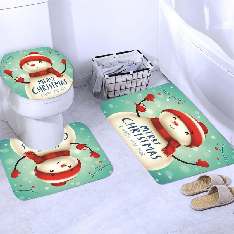 Shower Curtains Happy Year Snowman Pattern Bathroom Set With Curtain And Rugs Toilet Bath Mat Holiday Party Christmas Decoration