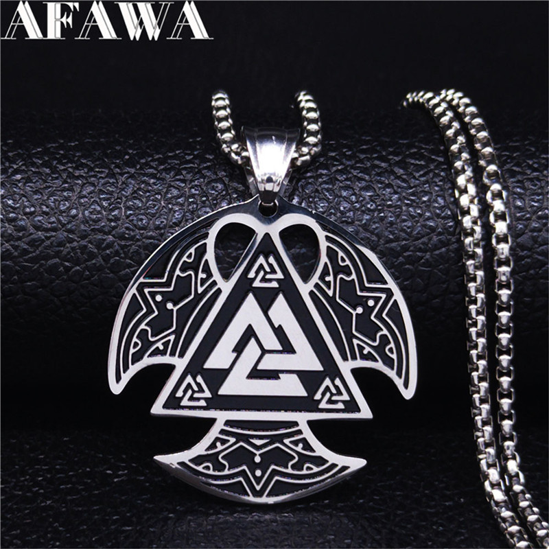 AFAWA Nordic Viking Stainless Steel Ax Necklace for Men Silver Color Big Necklaces & Pendants Jewelry gargantilla N4022S02 
AFAWA Nordic Viking Stainless Steel Ax Necklace for Men Silver Color Big Necklaces & Pendants Jewelry gargantilla N4022S02