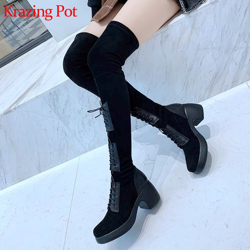 krazing pot high street fashion riding boots cow leather round toe rock singer high heels stretch flock over the knee boots L32, Black
krazing pot high street fashion riding boots cow leather round toe rock singer high heels stretch flock over the knee boots L32, Black