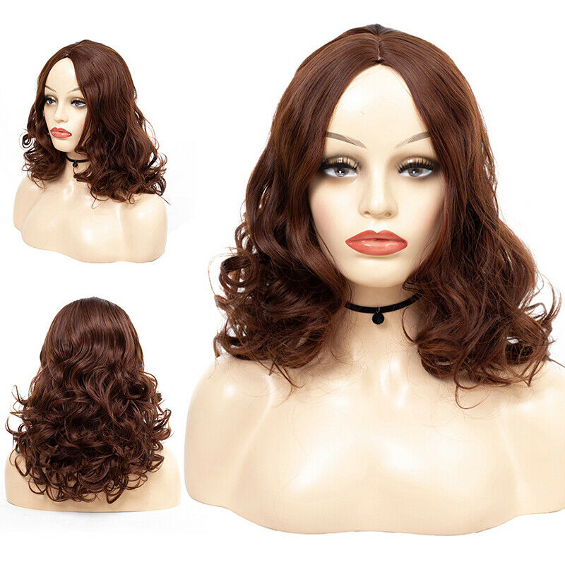 Ladies Wig Short Wavy Curly Full Wig Brown Synthetic Hair Cosplay Party Prop