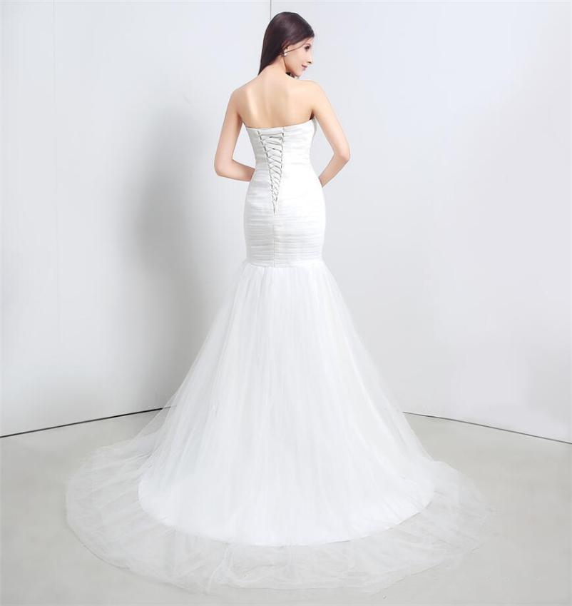 2021 Simple Pleats Tulle Mermaid Wedding Dress Sweetheart Strapless Garden Chapel Bridal Gowns White Ivory Long Bride Dresses