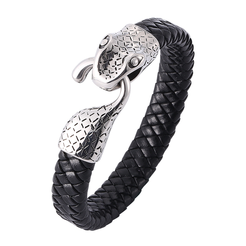 Fashion Charm Men Braided Leather Bracelet Male Jewelry Stainless Steel Snake Shape Bracelet Punk Wristband Men Gifts C758
Fashion Charm Men Braided Leather Bracelet Male Jewelry Stainless Steel Snake Shape Bracelet Punk Wristband Men Gifts C758