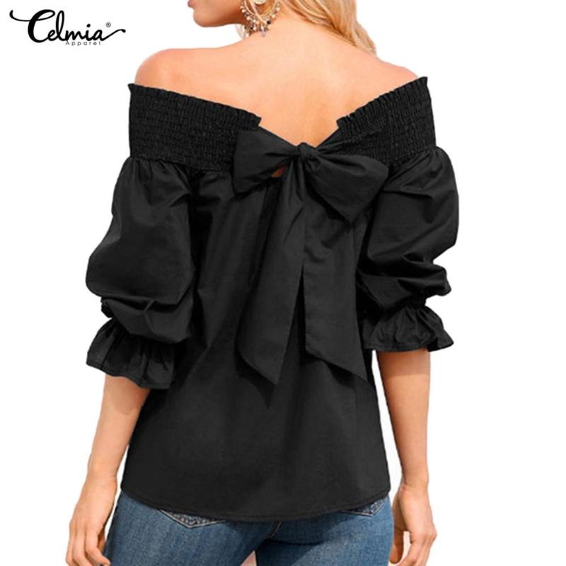 Celmia Sexy Off Shoulder Tops Blusa Feminina Women Blouse 2020 Summer Strapless Bowknot Slash Neck Casual Loose Shirts Plus Size