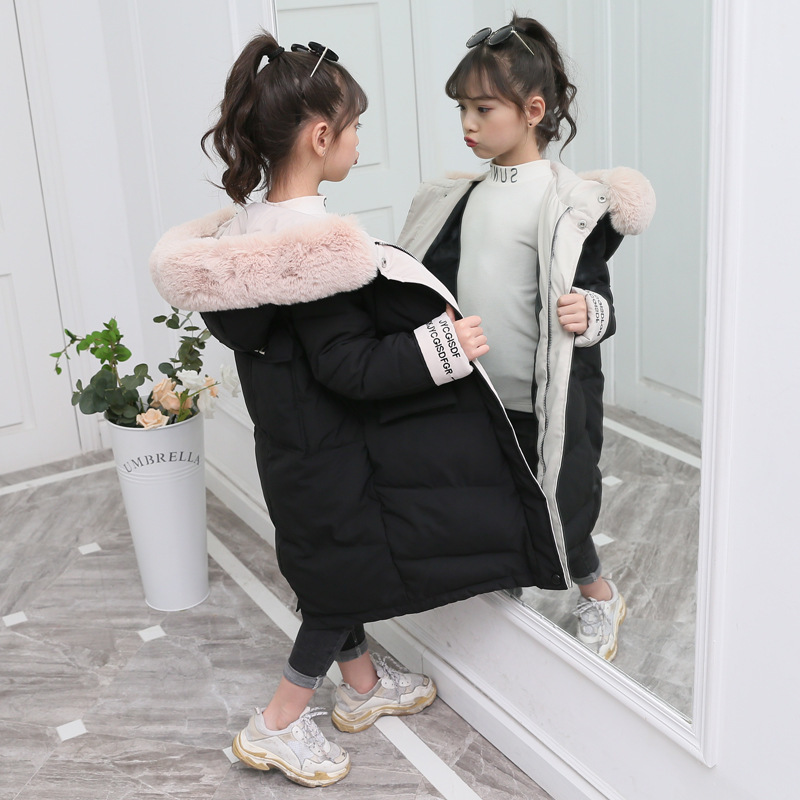 Fashion Children Winter Down Jacket Girl Warm Coats Clothing Kids Thick Parka Big Fur Collar Hooded Long Coats Outerwear 4-14Y T200915