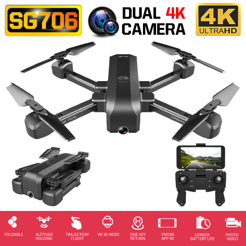 RC Quadcopter SG706 Drone 4K HD Wide Angle Dual Camera WIFI FPV Foldable Optical Flow Selfie Drones Professional 15Min Follow Me
RC Quadcopter SG706 Drone 4K HD Wide Angle Dual Camera WIFI FPV Foldable Optical Flow Selfie Drones Professional 15Min Follow Me