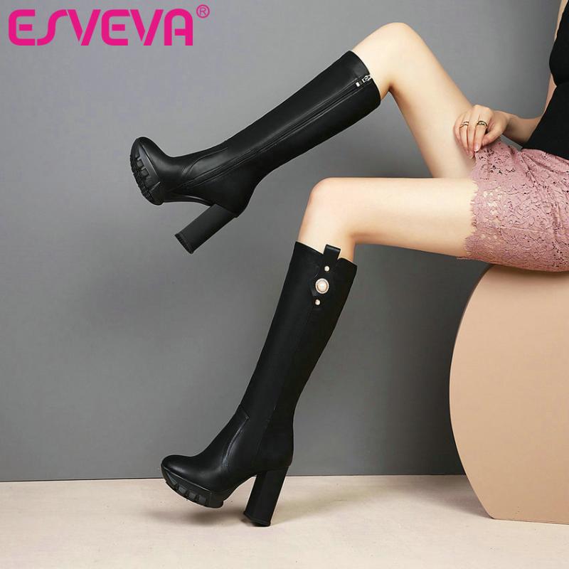 ESVEVA 2021 Western Style Square High Heel PU Leather Knee High Boots Women Boots Shoes Pointed Toe Zipper Size 34-43, Black-short plush
ESVEVA 2021 Western Style Square High Heel PU Leather Knee High Boots Women Boots Shoes Pointed Toe Zipper Size 34-43, Black-short plush