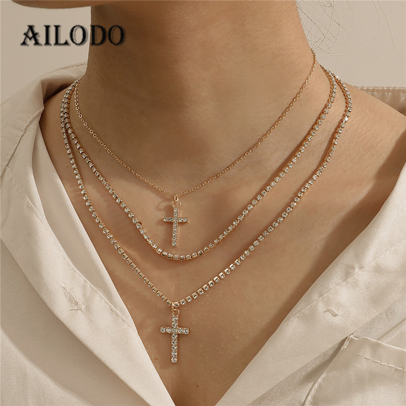 Ailodo Luxury Crystal Chain Cross Necklace Women Gold Silver Color Multilayers Double Cross Pendant Necklace Fashion Jewelry
Ailodo Luxury Crystal Chain Cross Necklace Women Gold Silver Color Multilayers Double Cross Pendant Necklace Fashion Jewelry