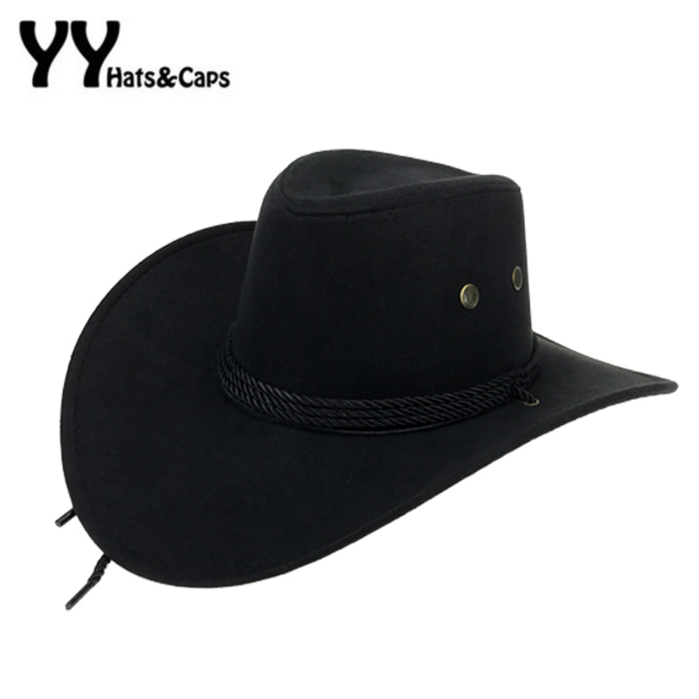 Western American Mens Cowboy Hats Wide Brim Travel Sun Hat Cowboy Cowgirl Faux Suede Triple Strings Chapeau Homme Cowboy YY18015 T