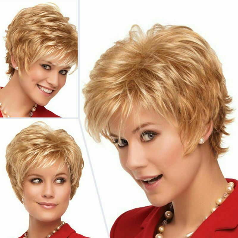Lady Women Fashion Short Curly Wigs Black Blonde Wavy Hair Pexie Boycut Wig