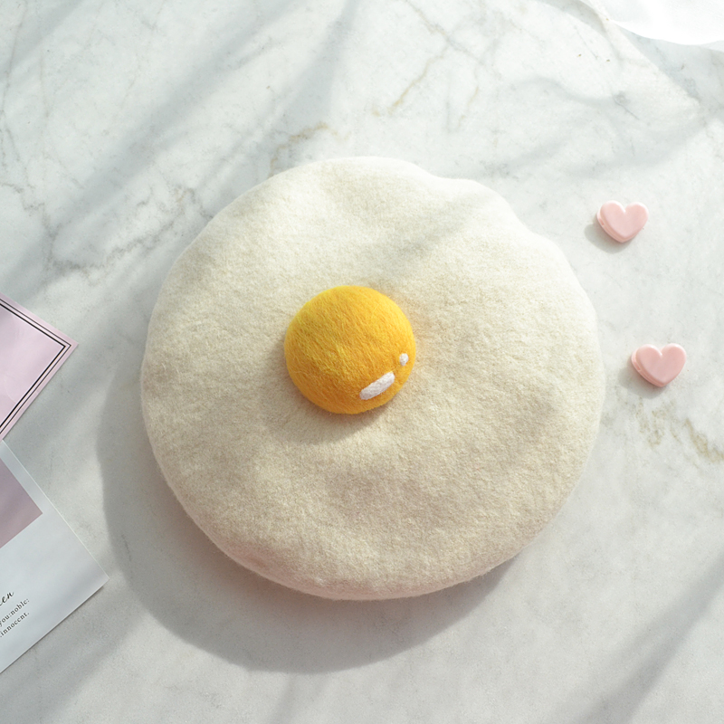 Berets A Eggs-Poached ~ Handmade Wool Felt Cute Japanese-style Yolk Beret Painter Hat Gift Women's Autumn And Winter, Cute yolk
Berets A Eggs-Poached ~ Handmade Wool Felt Cute Japanese-style Yolk Beret Painter Hat Gift Women's Autumn And Winter, Cute yolk