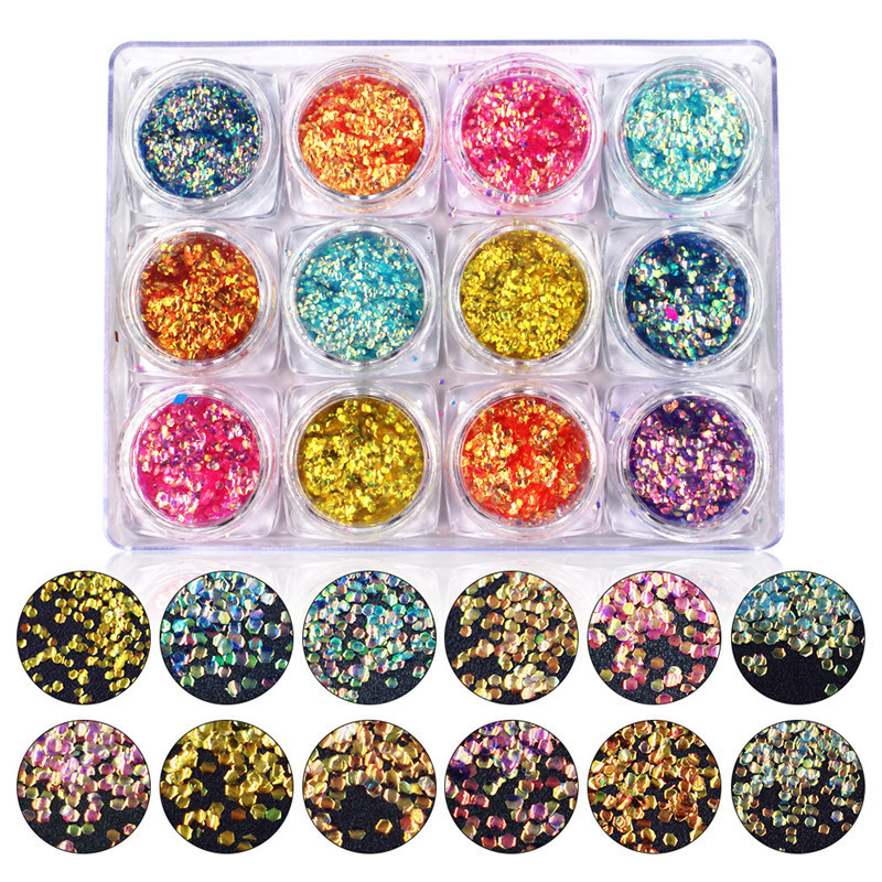 Nail Glitter Nail Art Rhinestone Decorations 12 Color Set Professional Fish Scales Nail Art Stickers Kit DIY Tools Diamante De Imitacion Strass-maniku