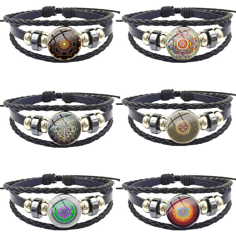Buddhist Sri Yantra For Women Party Retro Style Jewelry With Plated Glass Cabochon Black Leather Bracelet Bangle
Buddhist Sri Yantra For Women Party Retro Style Jewelry With Plated Glass Cabochon Black Leather Bracelet Bangle