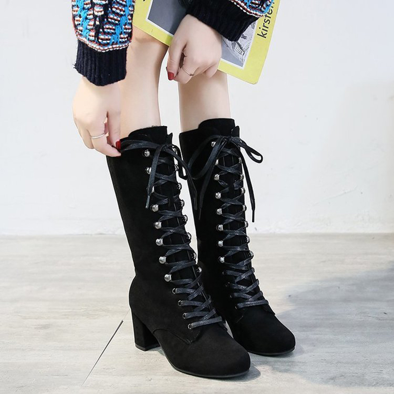 Rimocy Autumn Fashion Knee High Boots Women Round Toe Med Heels Cross Lace Up Shoes Woman Elegant Solid Motorcycle Boots Female, Black
Rimocy Autumn Fashion Knee High Boots Women Round Toe Med Heels Cross Lace Up Shoes Woman Elegant Solid Motorcycle Boots Female, Black