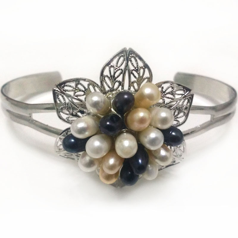 7.5-8 inches 5-6mm Natural White Pink and Black Freshwater Rice Pearl Flower Cluster Tibetan Silver Bangle
7.5-8 inches 5-6mm Natural White Pink and Black Freshwater Rice Pearl Flower Cluster Tibetan Silver Bangle