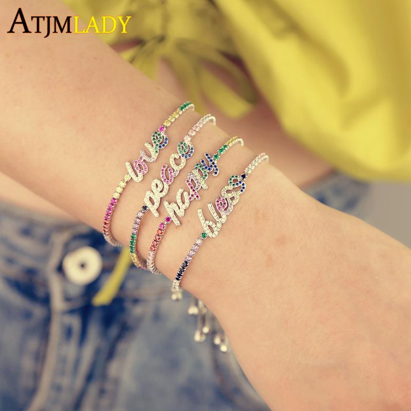 Party Jewelry Adjustable Bracelet For Women wholesale letter bless love happy peace rainbow Brilliant CZ Bracelet Jewelry
Party Jewelry Adjustable Bracelet For Women wholesale letter bless love happy peace rainbow Brilliant CZ Bracelet Jewelry