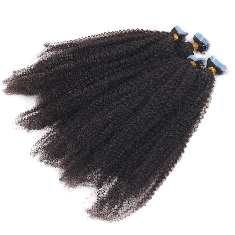 Kinky Curly In Virgin Brazilian #1B Natural Black Skin Weft Invisible Tape On Hair Extensions 100G/40Pcs