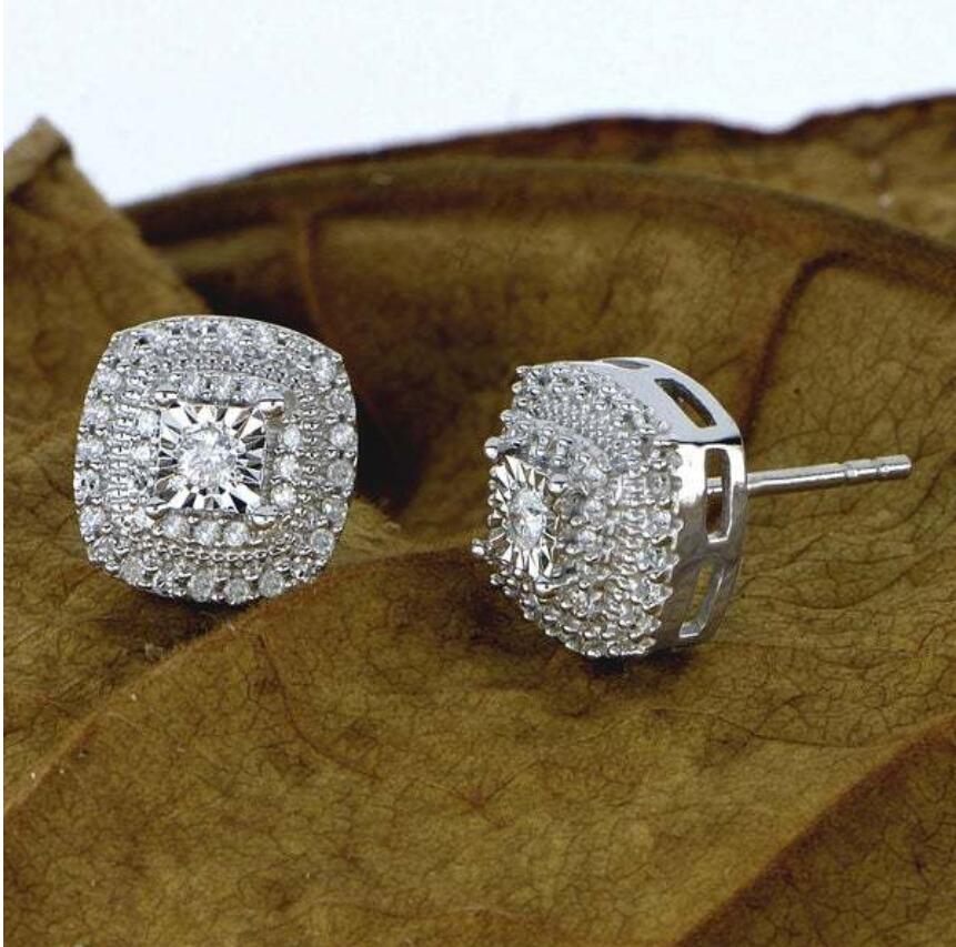 Sterling Sier Square Stud Earrings with White CZ Dia for Women - Party Gift Free shipping