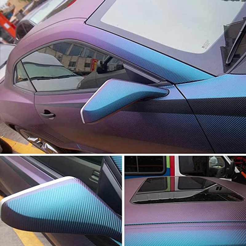 Blue to Purple Chameleon Carbon Fiber Vinyl Wrap Roll with Air-Release Technology Full Car Wrapping Foil