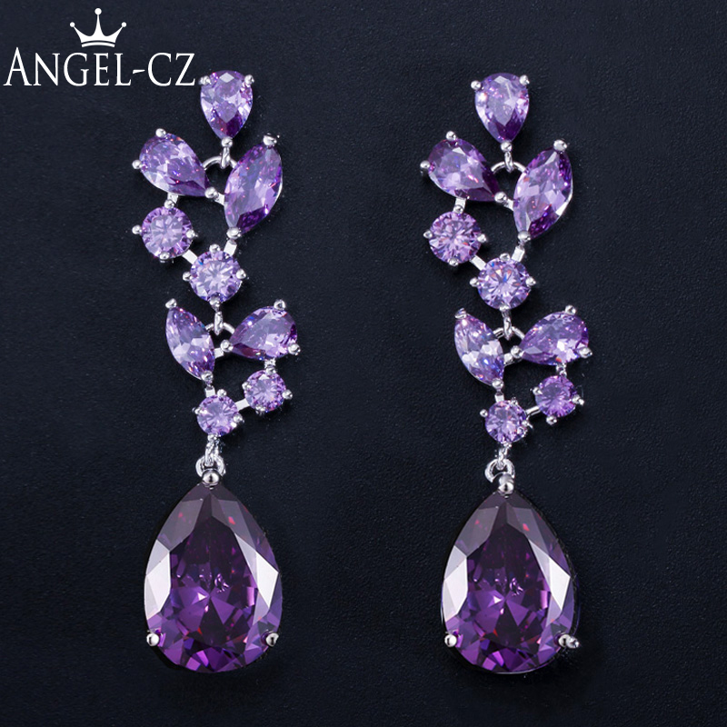 ANGELCZ Romantic Purple Cubic Zirconia Big Drop Asymmetrical Long Earrings For Elegant Bridesmaids Wedding Costume Jewelry AE090
ANGELCZ Romantic Purple Cubic Zirconia Big Drop Asymmetrical Long Earrings For Elegant Bridesmaids Wedding Costume Jewelry AE090