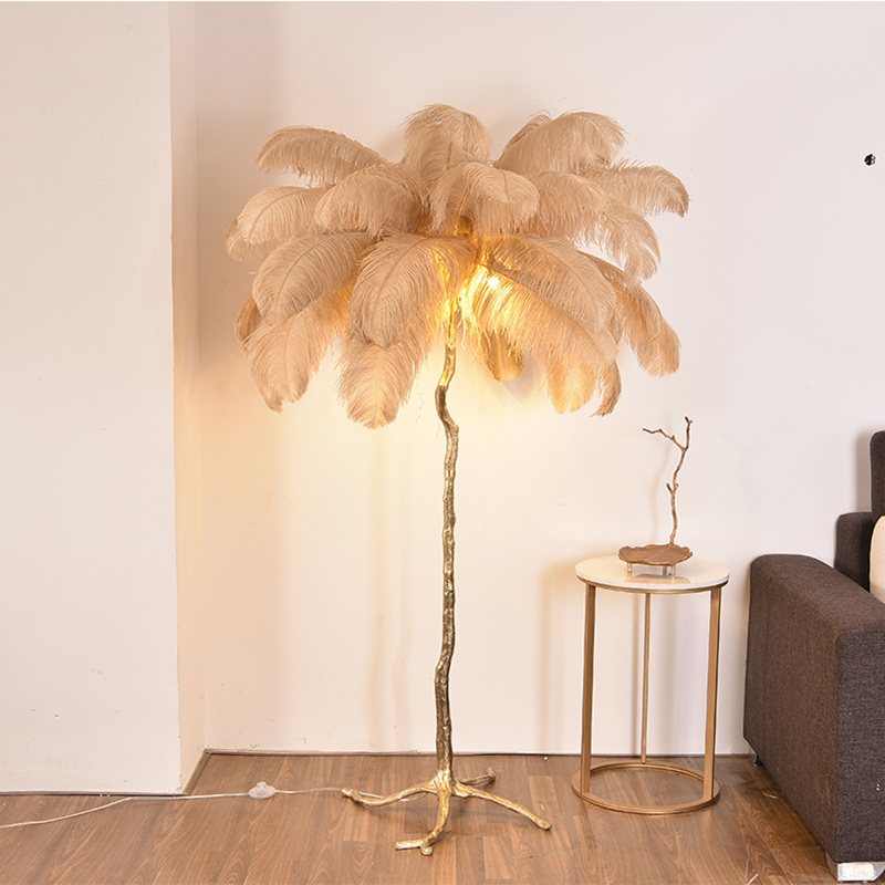 

Nordic Style Home Decoration Copper lamp Ostrich Feather Tree Stand floor light For Living Room