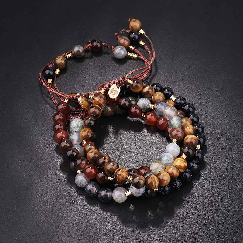 6mm Tiger Eye Stone Beads Bracelet Adjustable Braided Rope Bangles Natural Lava Rock Men Women Yoga Healing Balance Bracelets