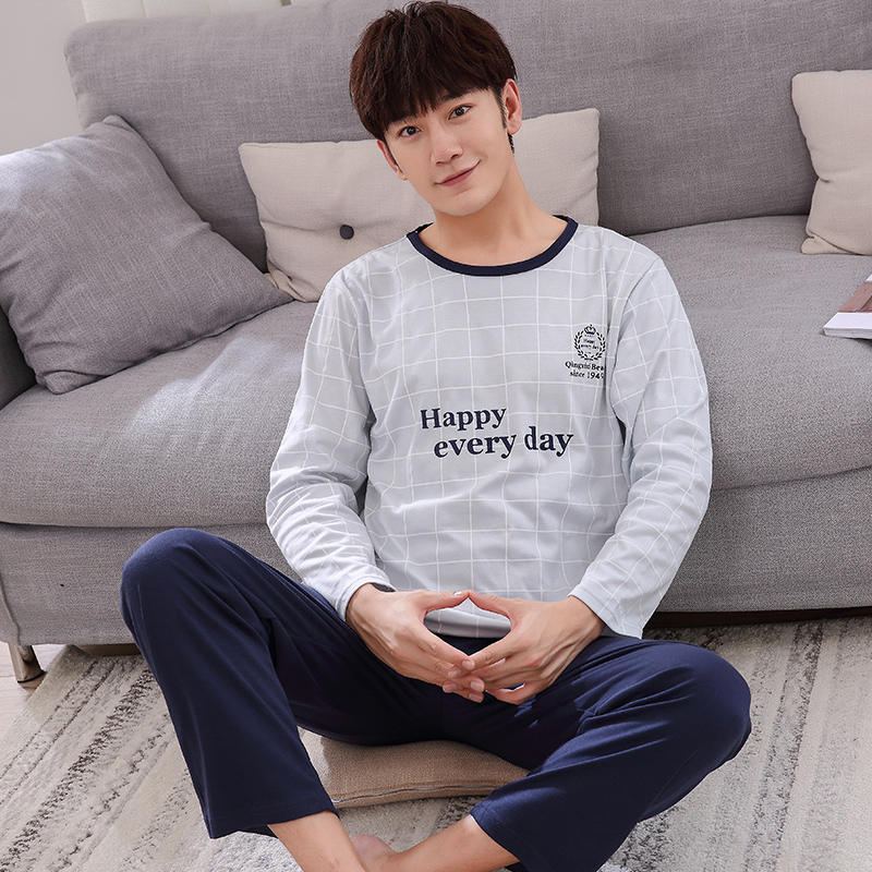 New Spring Men Pajamas long Sleeve Male Pajama Set Men Pure Full Cotton Pajamas For Men Sleepwear Suit homewear 4XL 200919