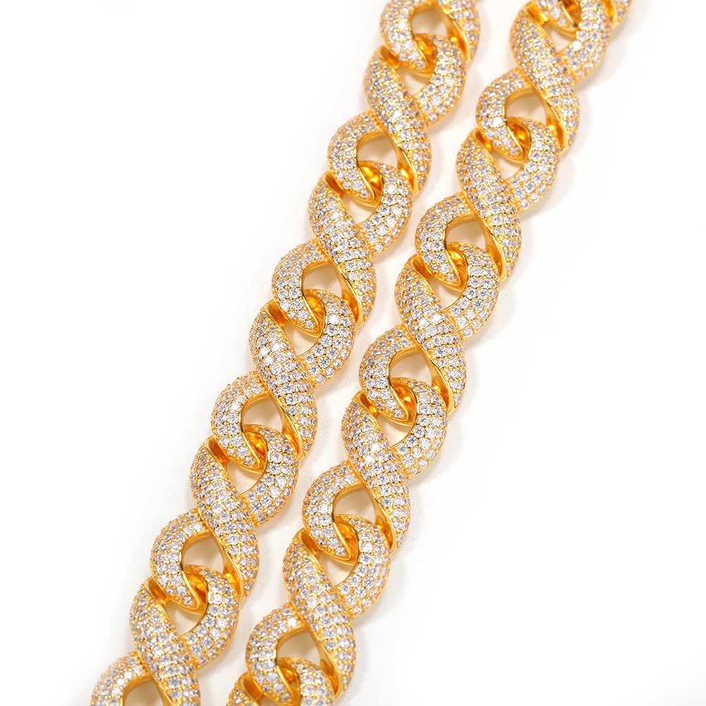 14mm Mens Chain Link Hip Hop Geometry Necklace High Quality Shining Zircon Bling Real Gold Plated Tennis Chain