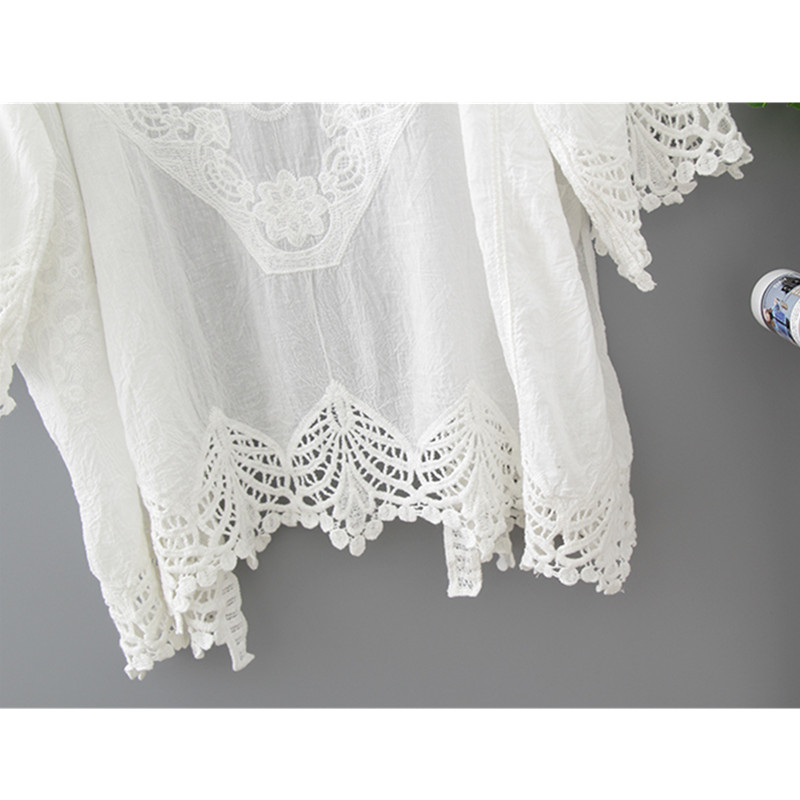 Women's Knits & Tees Qiukichonson Women Summer Cardigan White 2021 Bohemian Sweet Ladies Lace Cardigans Long V-Neck Hollow Out Crochet Embro