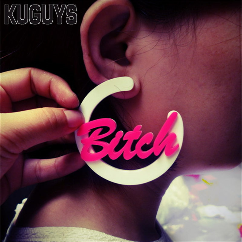KUGUYS Hyperbole Round Large Earrings for Women Fashion Oorbellen Womans Pendientes Acrylic Letter "BITCH" Stud Earring Brincos
KUGUYS Hyperbole Round Large Earrings for Women Fashion Oorbellen Womans Pendientes Acrylic Letter "BITCH" Stud Earring Brincos