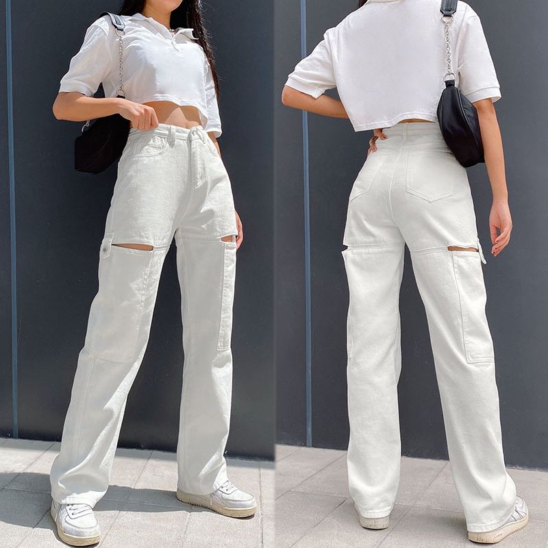 Hollow Out White High Waisted Jeans Women Casual Straight Long Trousers Ladies Pockets Fashion Women Pants
Hollow Out White High Waisted Jeans Women Casual Straight Long Trousers Ladies Pockets Fashion Women Pants