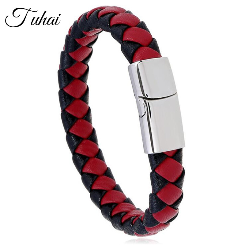 New Fashion Stainless Steel Bracelet Men Genuine Leather Bracelets Red Color Wrap Cuff Bangles for Women
New Fashion Stainless Steel Bracelet Men Genuine Leather Bracelets Red Color Wrap Cuff Bangles for Women