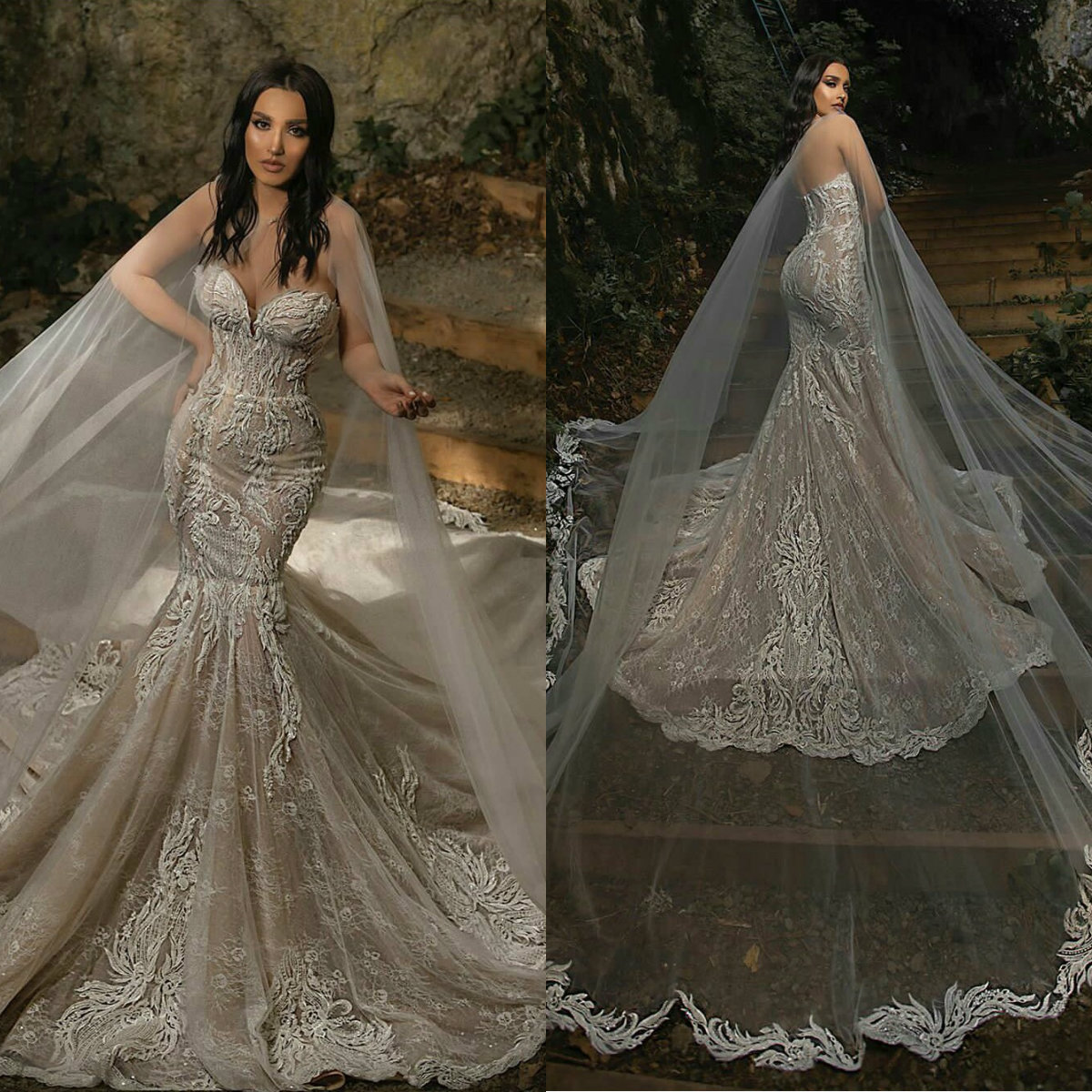Sweetheart Mermaid Wedding Dresses with Wrap Lace Appliqued Plus Size Bridal Gowns 2021 Nigerian Arabic Marriage Dress