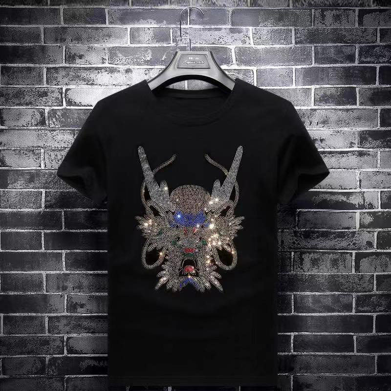 Summer men's fashion brand hot drilling T-shirt short sleeve men's round neck half sleeve spiritual social guy large size base shirt, White;black
Summer men's fashion brand hot drilling T-shirt short sleeve men's round neck half sleeve spiritual social guy large size base shirt, White;black